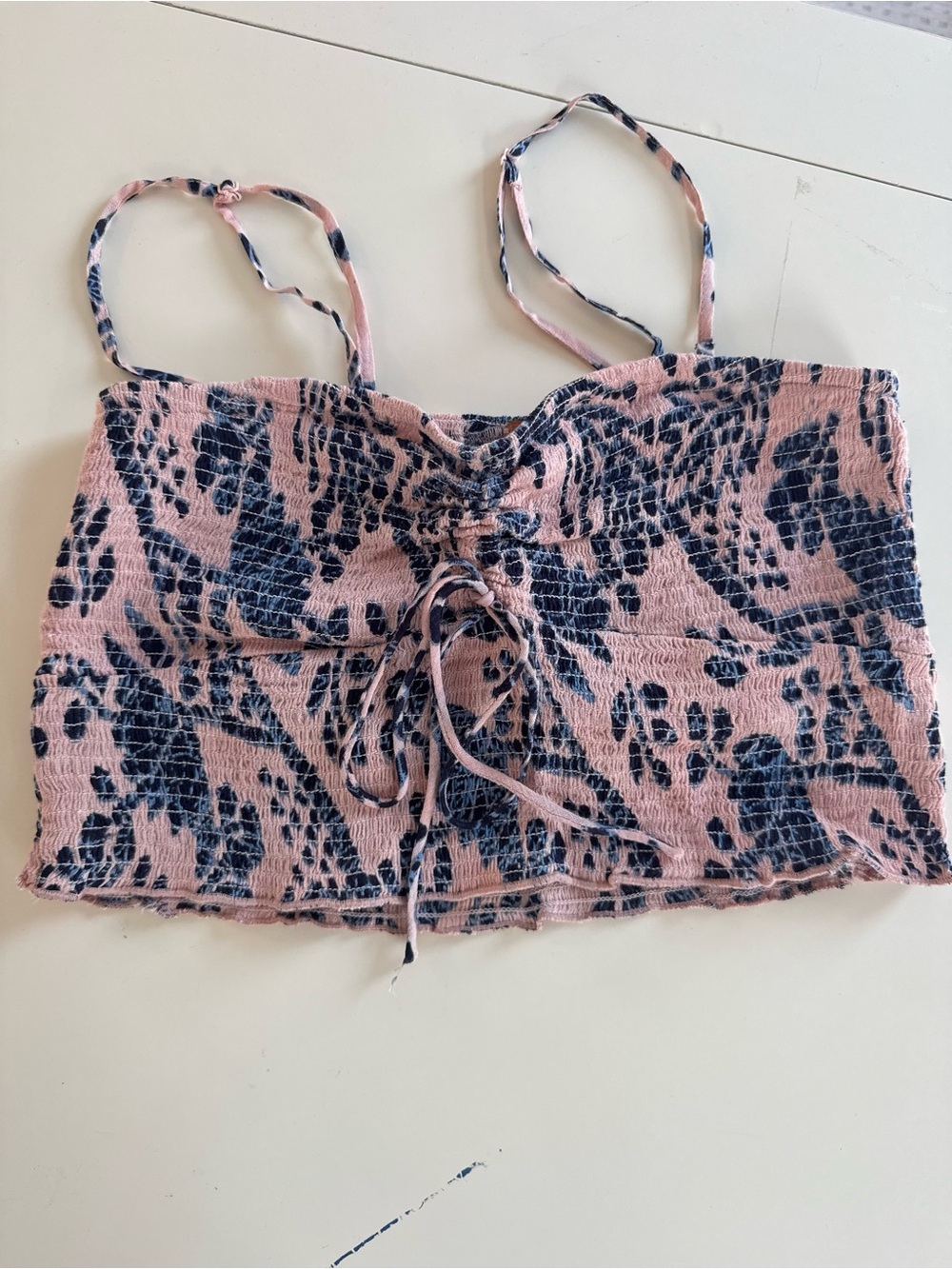 Women’s Pink and Navy Smocked Bandeau Bralette